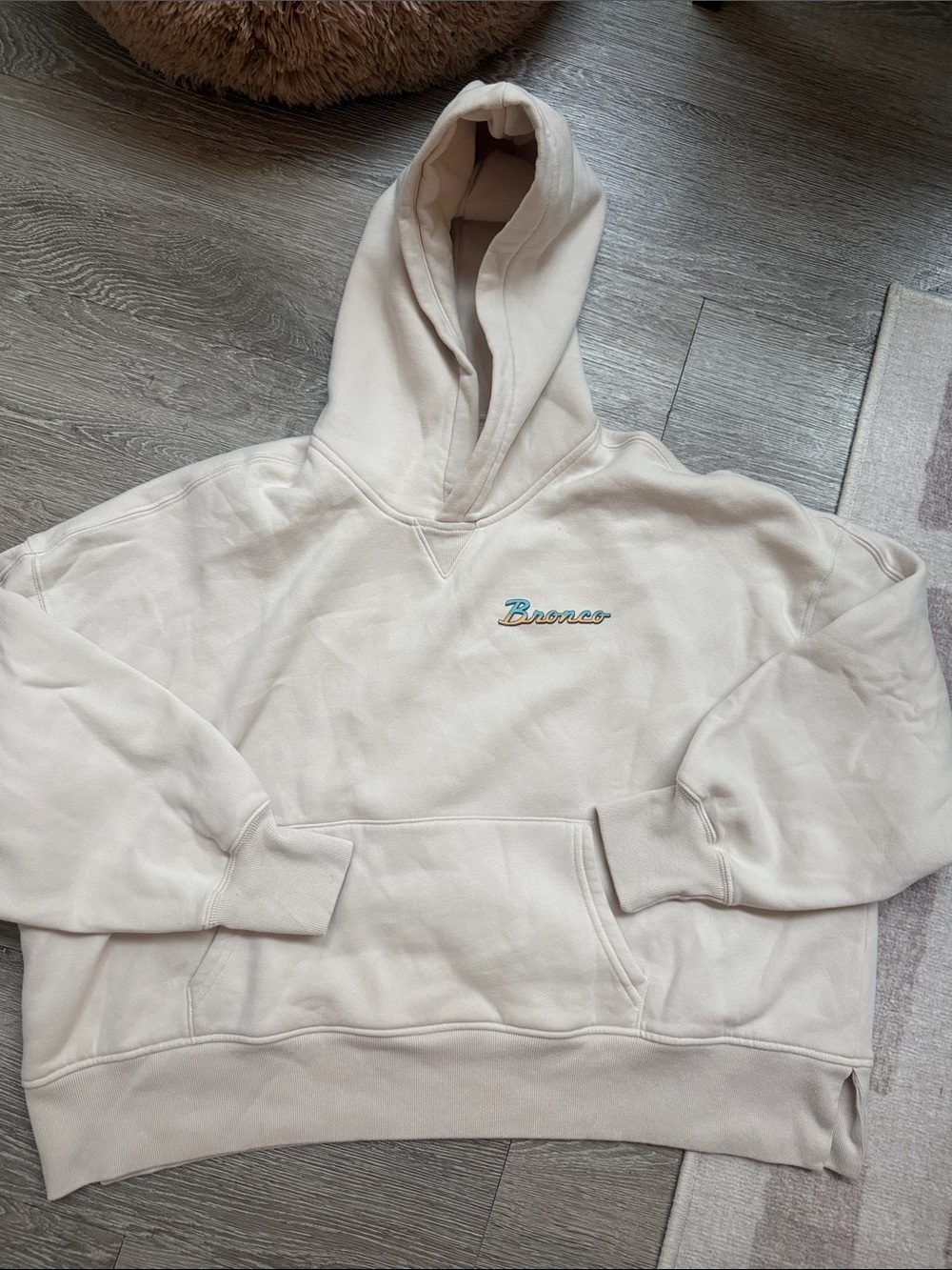 Abercrombie & Fitch Cream Crewneck Hoodie with Subtle Embroidery
